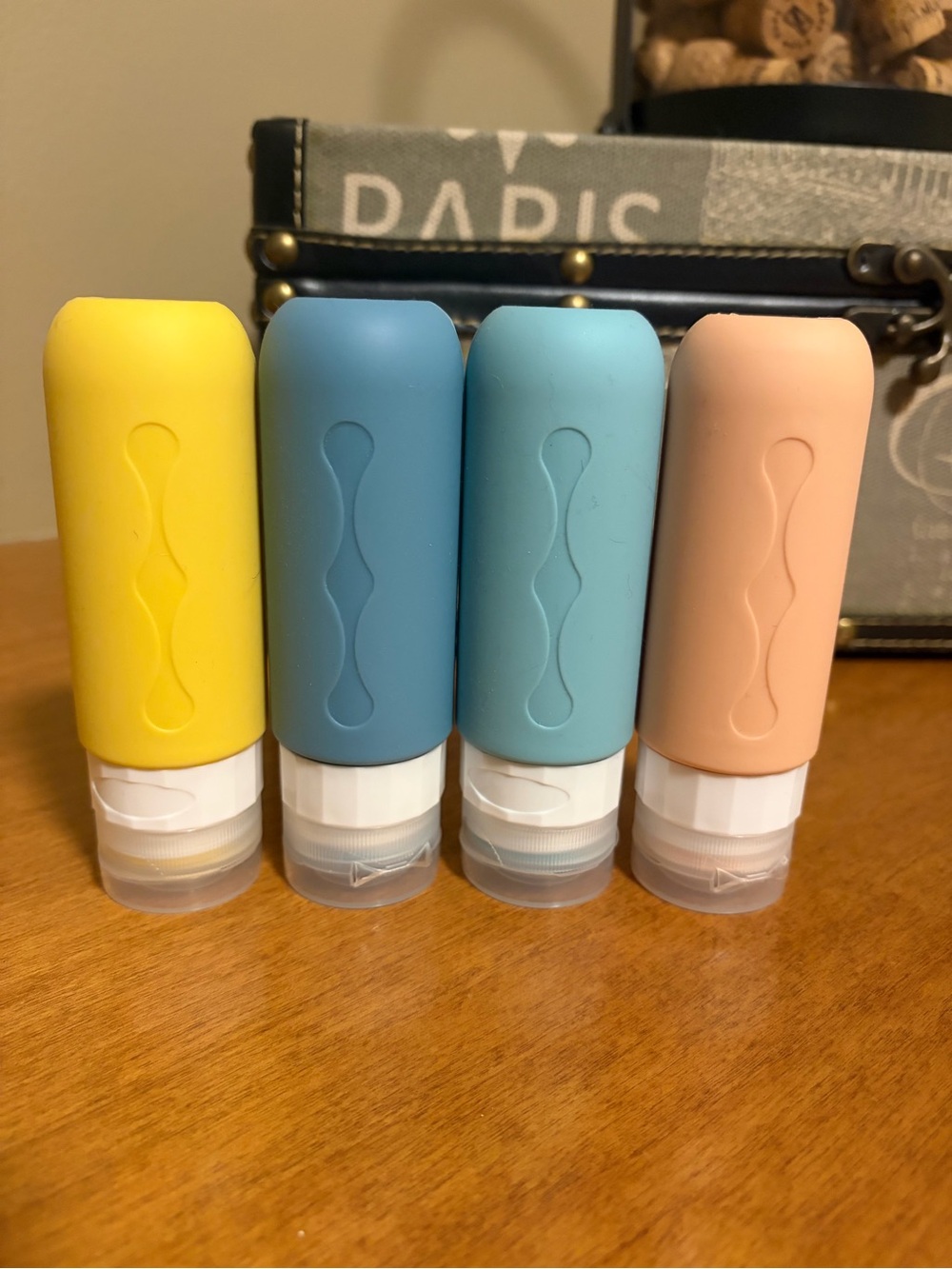 Silicone Travel Bottles Set - Yellow, Blue, Teal, Peach